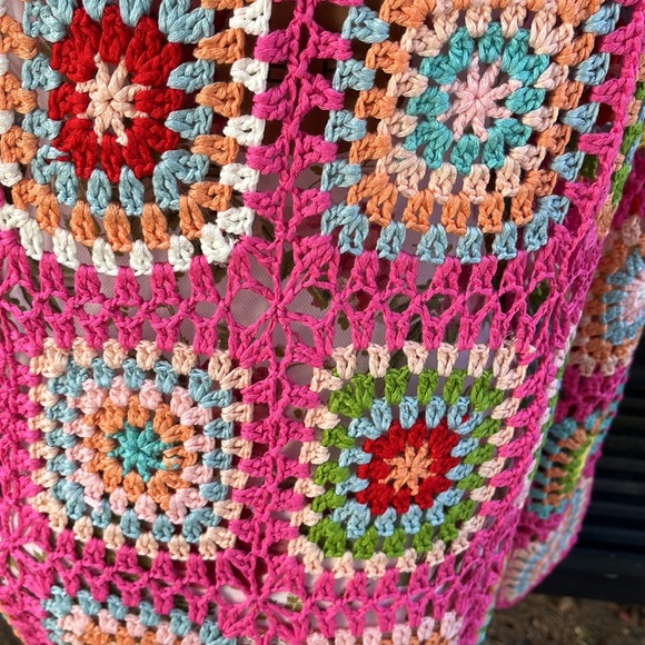 Fuchsia Handmade( not by me) Granny Square Crochet Cardigan - Picture 9 of 16